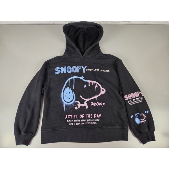 Zara Other - Zara Peanuts Snoopy Puppy Love Always Hoodie Black Sweater Unisex Kids 11-12 EUC